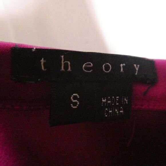 Theory Besette Bracket Pleated Blouse Top Fuchsia - Picture 6 of 9